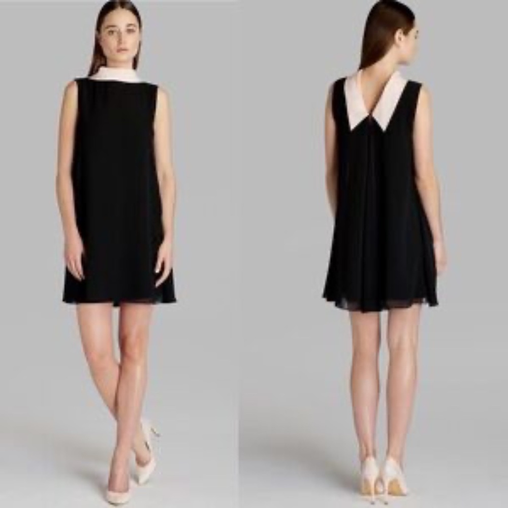 Ted Baker Belloh reversible Black chiffon sheath blush collar pink gold zipper